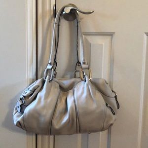 B. Makowsky Cream/Taupe Leather Hobo Bag